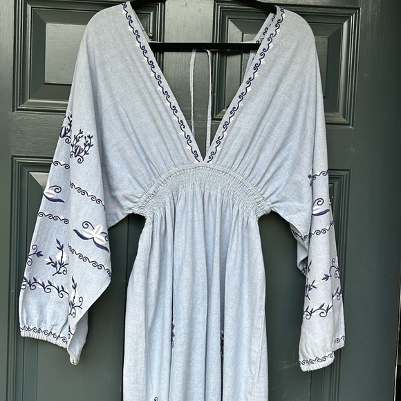 Misa Los Angeles Chantal Embroidered Cotton Chambray India Maxi Dress Small - Picture 3 of 16